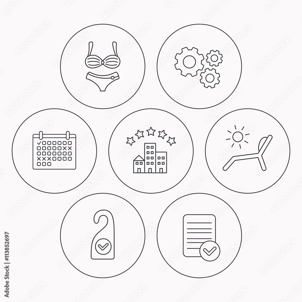 Fototapeta premium Hotel, lingerie and beach deck chair icons.