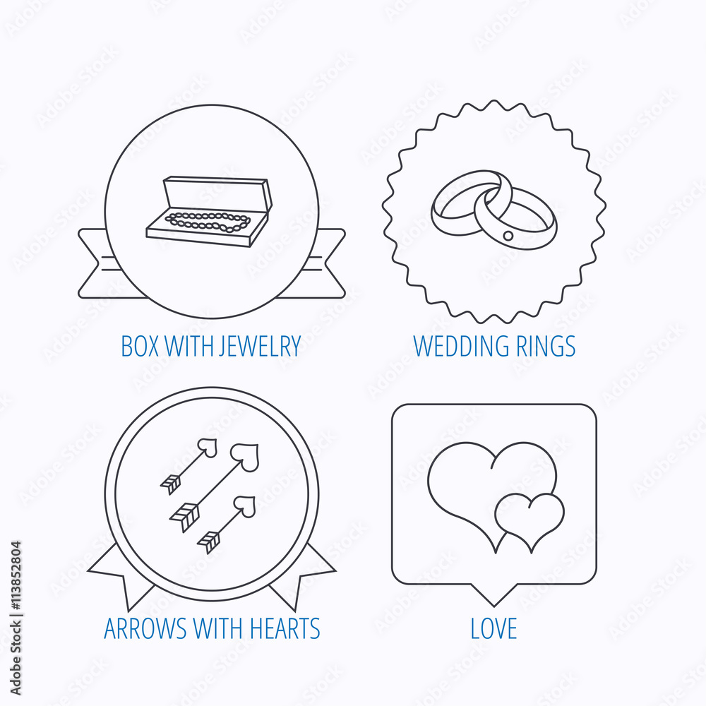 Love heart, jewelry and wedding rings icons. Love heart, jewelry and wedding rings icons.