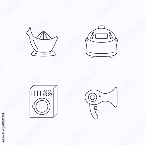 Washing machine, multicooker and hair dryer icons.