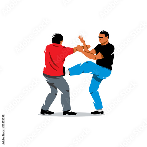 Vector Wing Chun kung fu sparring Cartoon Illustration. 