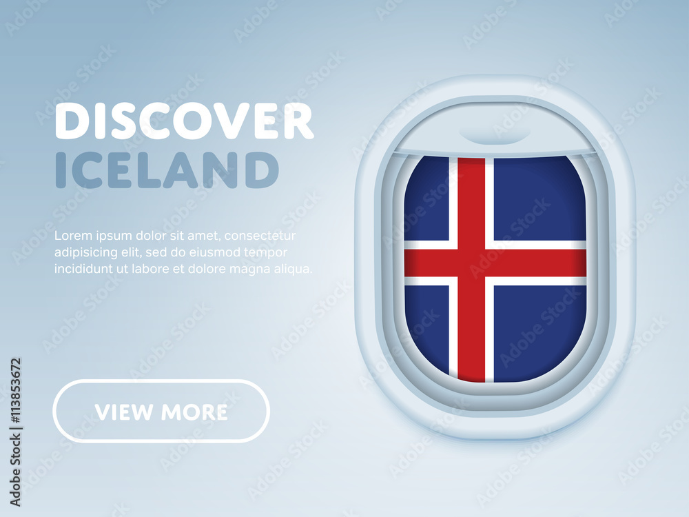 Fototapeta premium Flight to Iceland traveling theme banner design for website, mobile app. Modern vector illustration.