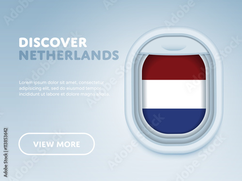 Flight to Netherlands traveling theme banner design for website, mobile app. Modern vector illustration. Free Download Flight to Netherlands traveling theme banner design for website, mobile app. Modern vector illustration. - GFXLoad