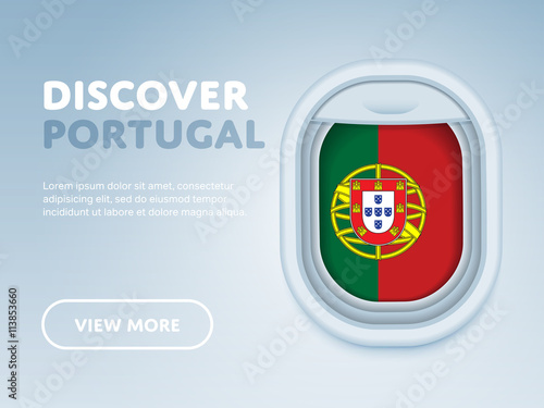Flight to Portugal traveling theme banner design for website, mobile app. Modern vector illustration.
