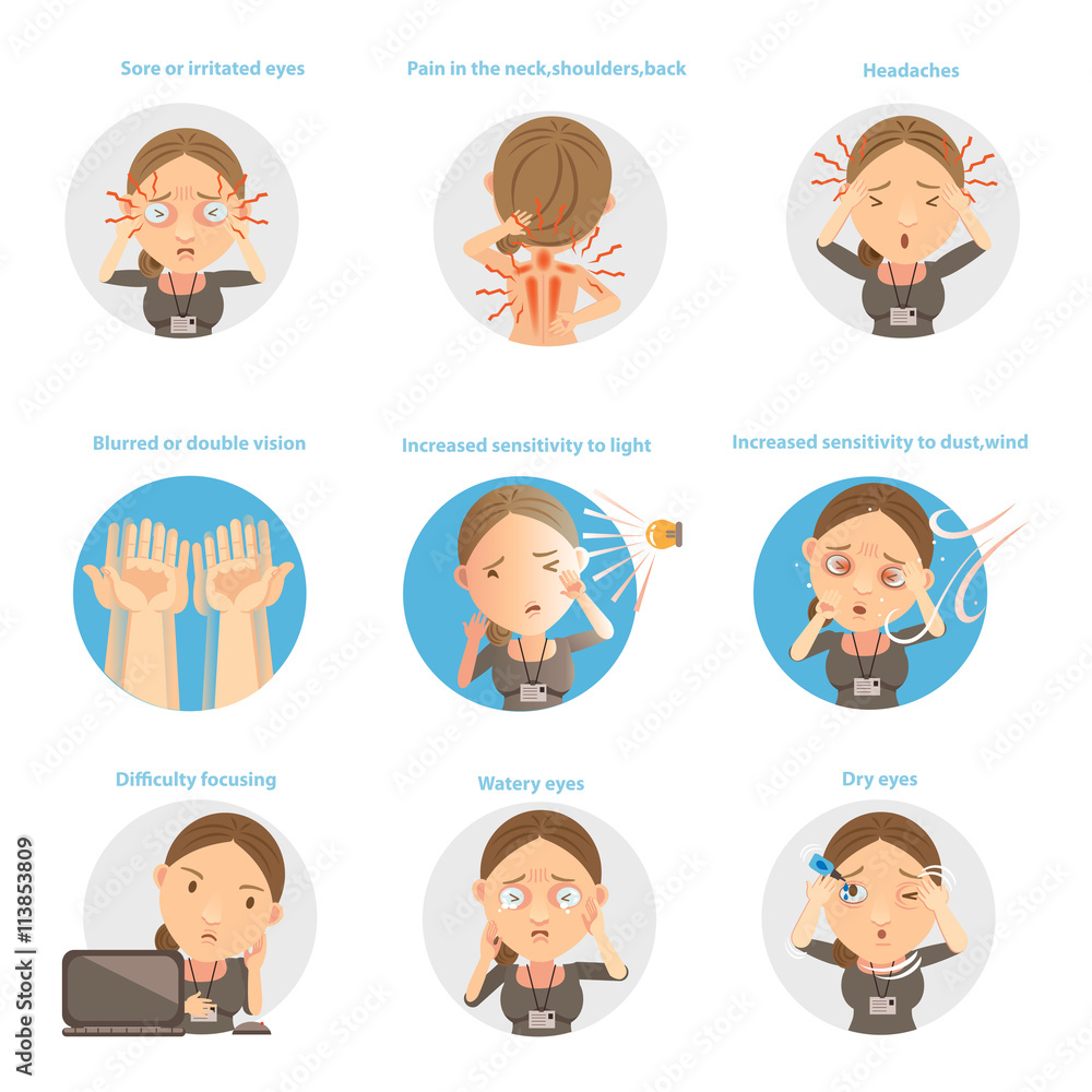 Eye Fatigue/Symptoms of Eye Fatigue Vector illustrations Eye Fatigue/Symptoms of Eye Fatigue Vector illustrations