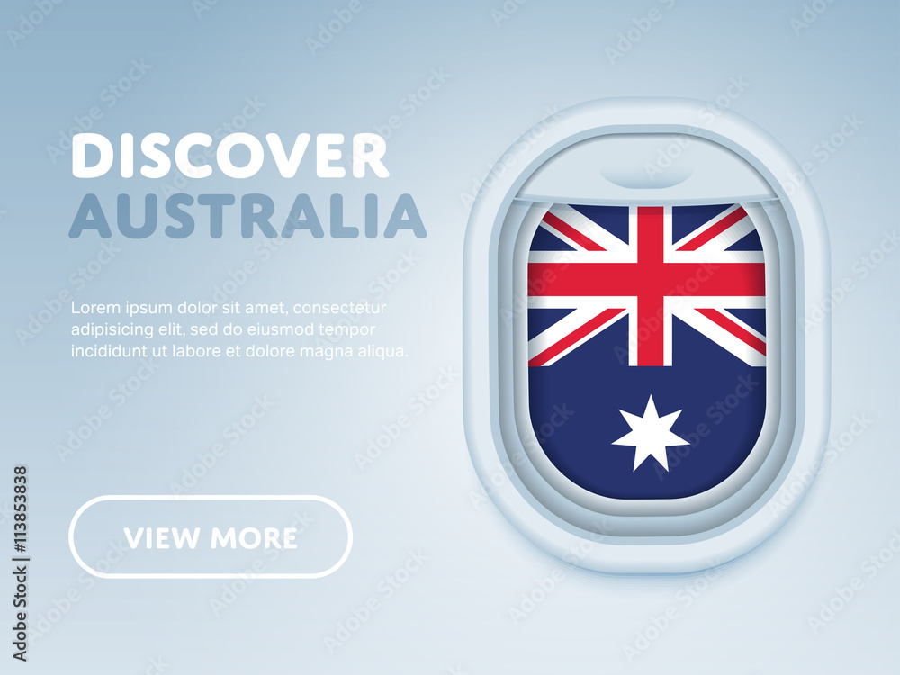 Fototapeta premium Flight to Australia traveling theme banner design for website, mobile app. Modern vector illustration.