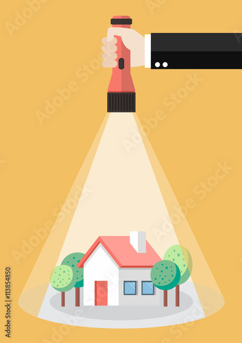 Hand holding flashlight glow to the money