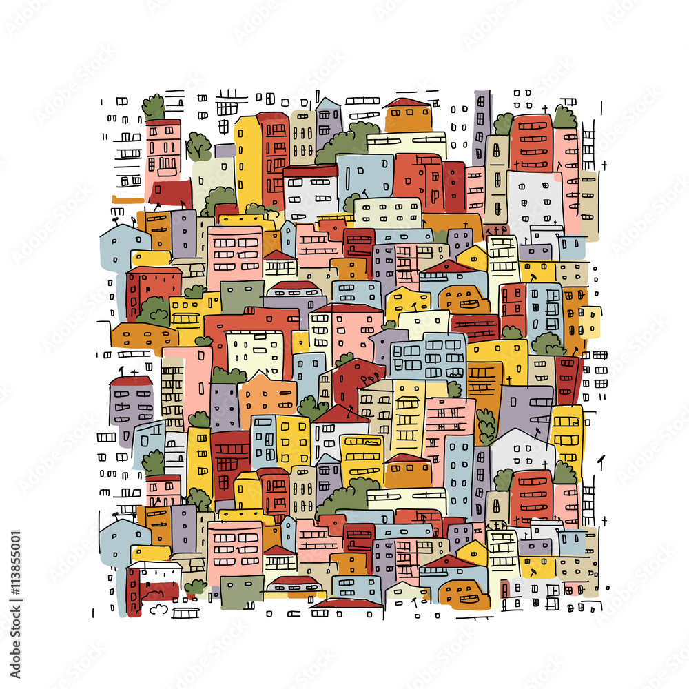 Fototapeta premium Abstract cityscape background, sketch for your design