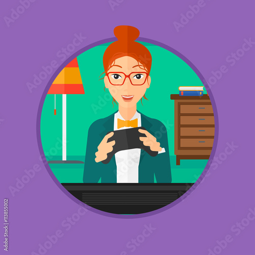 Woman playing video game.