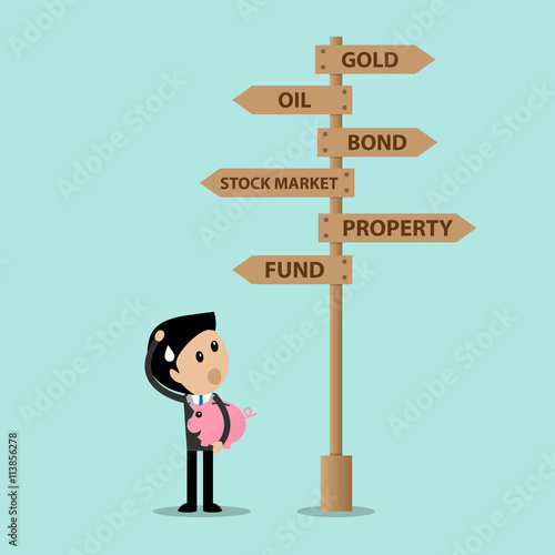 investment dicision concept businessman with money saving symbol