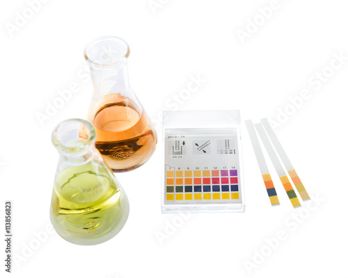 pH paper indicators and tube solution with pH values test