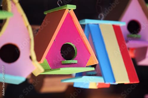 Photography colorful bird house as background