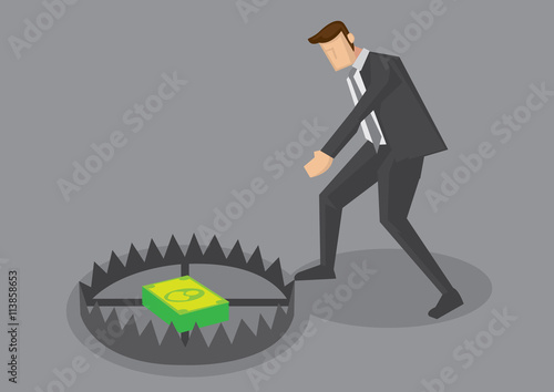 Businessman and Money Trap Vector Cartoon Illustration