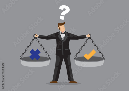 Businessman Weighting Right and Wrong Vector Cartoon Illustratio