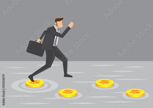Businessman and Money Stepping Stones Vector Illustration