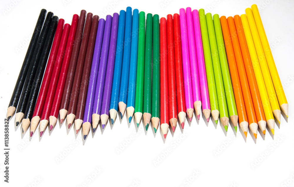 Color pencils isolated on white background close up. Color pencils isolated on white background close up.