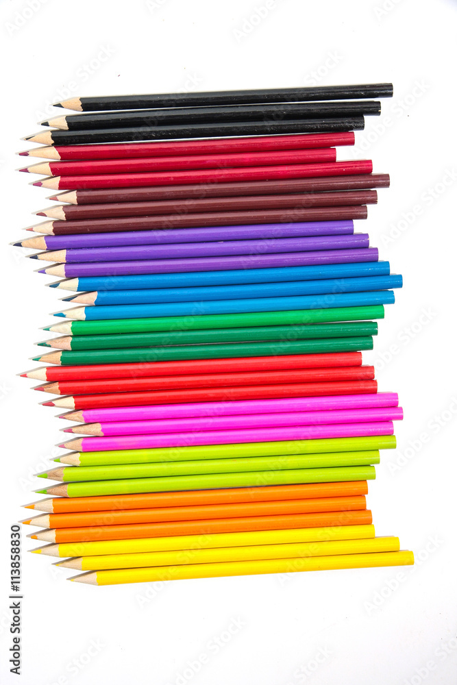 Color pencils isolated on white background close up.