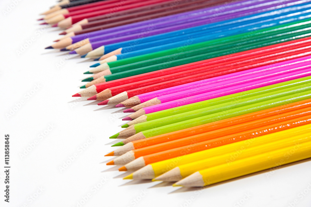Color pencils isolated on white background close up. Color pencils isolated on white background close up.