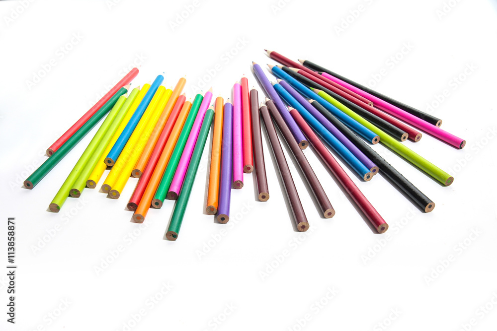 Color pencils isolated on white background close up. Color pencils isolated on white background close up.