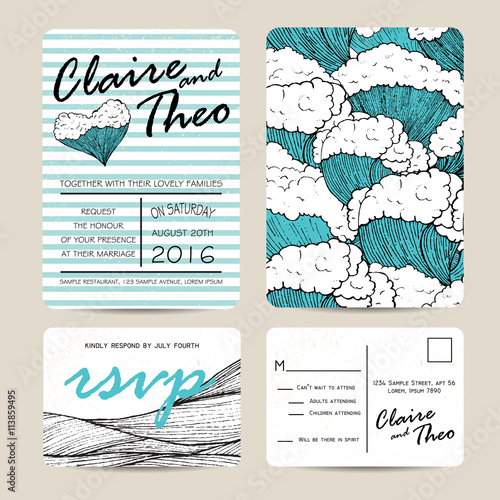 Marine wedding invitation set with rsvp card