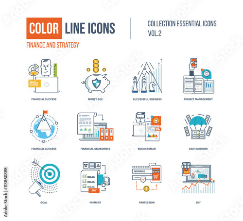Color thin Line icons set.