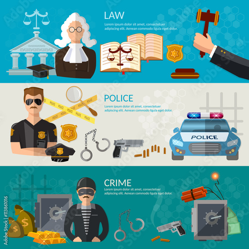System of justice banner courtroom defendant and the judge law