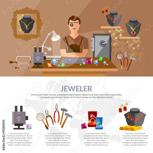 Jewelry infographics jewels earrings rings gems jeweler at work