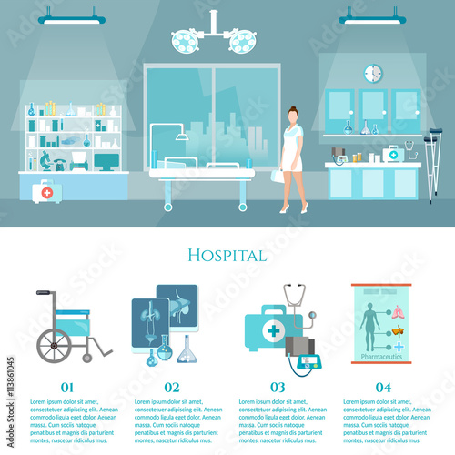 Hospital interiors medicine infographics elements doctor