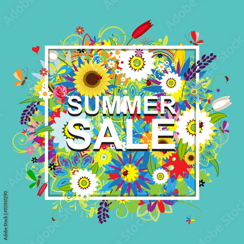 Summer sale, floral frame for your design