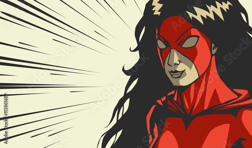 Comic woman superhero in red mask