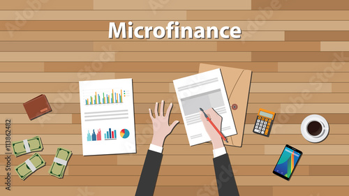 microfinance person work in his table on some paper document with graph and chart vector graphic