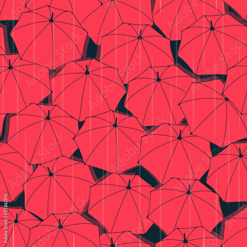 an umbrella seamless tile with falling rain  in black and red