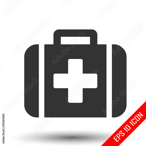 Medical kit icon. First aid sign. Flat icon of medical kit isolated on white background. Vector illustration.