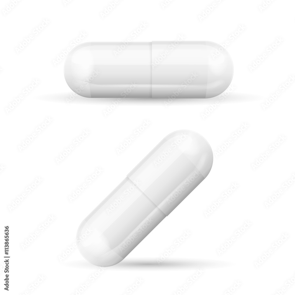 White Template Pills Capsules. Vector
