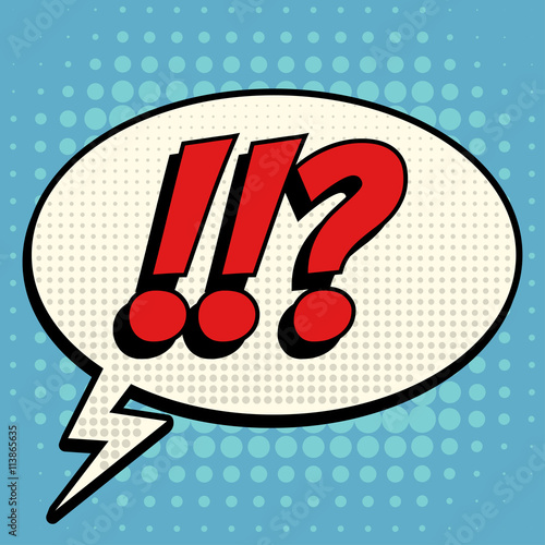 Questions exclamation marks comic book bubble text retro style