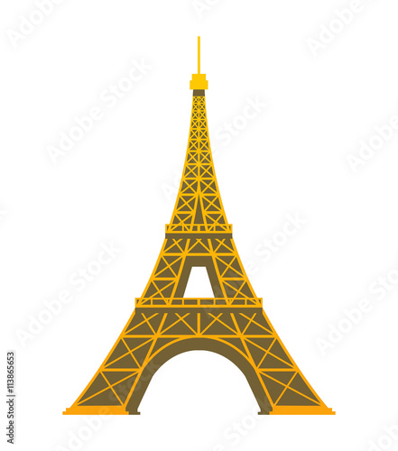 Eiffel Tower isolated over the white background. Destination of Paris, France. Flat style vector illustration