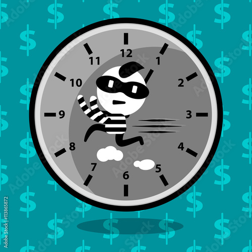 time management on blue background cartoon concept stealing time
