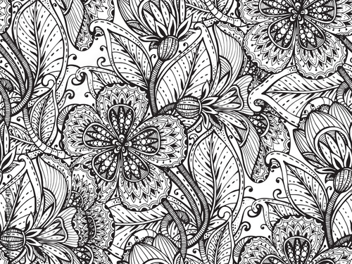 Vector seamless pattern with hand drawn fancy flowers © natality