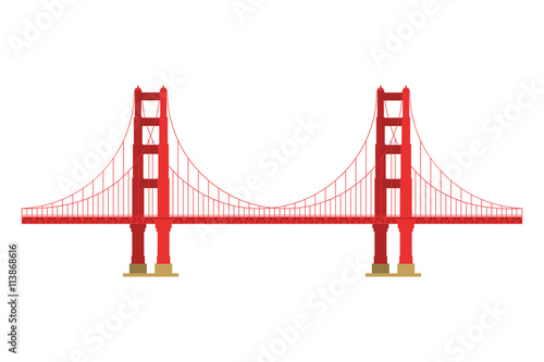 Fototapeta Naklejka Na Ścianę i Meble -  US symbol - Golden Gate Bridge. Vector landmark isolated over the white background. San Francisco, United States of America. Side view. Flat style illustration