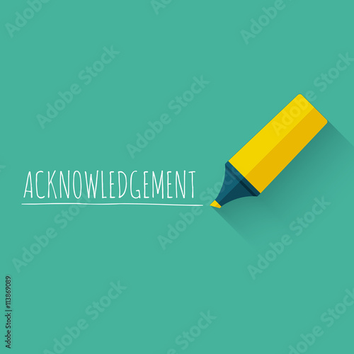 Acknowledgment word concept design with yellow pencil or marker. Vector illustration.Vector flat style with long shadow.