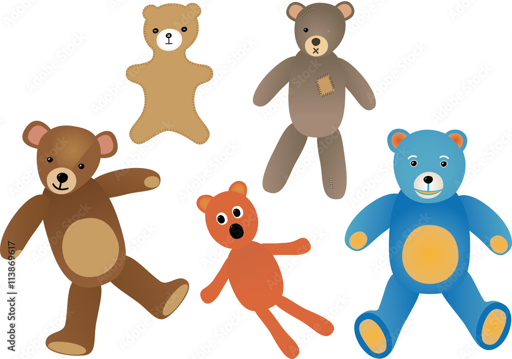 Set of several teddy bears in various condition Set of several teddy bears in various condition