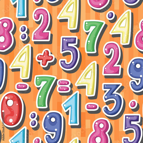 Seamless background with cartoon colored numbers