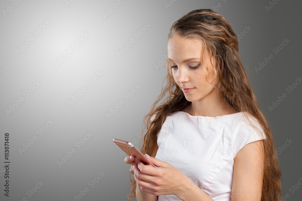 Beautiful young caucasian business woman with smart phone Beautiful young caucasian business woman with smart phone