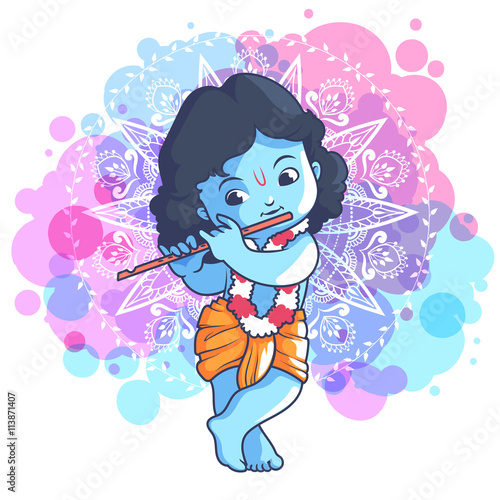 Little cartoon Krishna with a flute.