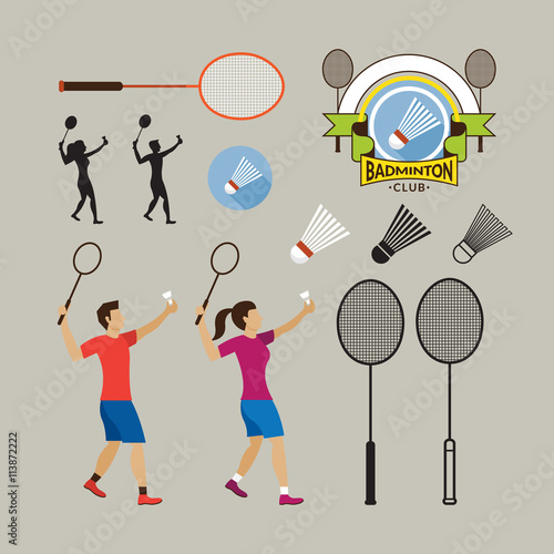 Badminton Player and Graphic Elements, Logo, Shuttlecock, Athlete, Equipment