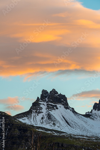 The beautiful mountain and spectacular cloud in East Iceland. © boyloso