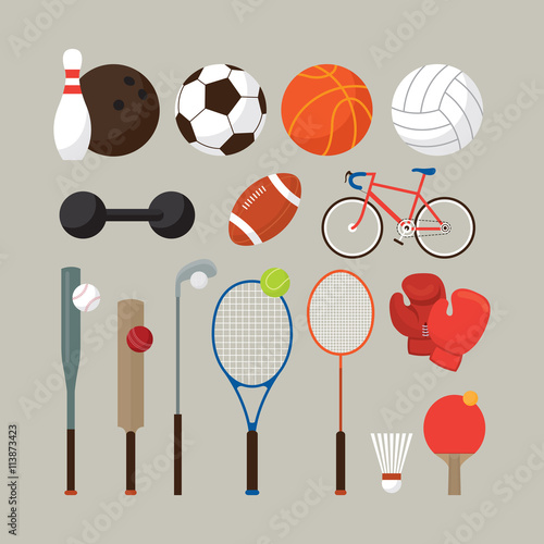 Sports Equipment, Flat Objects Set, Icons, Recreation and Leisure