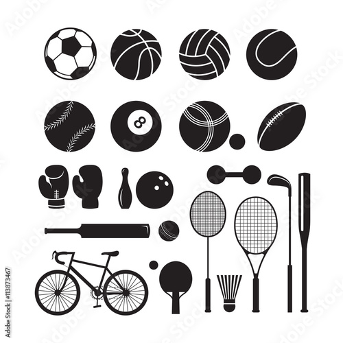 Sports Equipment, Silhouette Objects Set, Icons, Recreation and Leisure