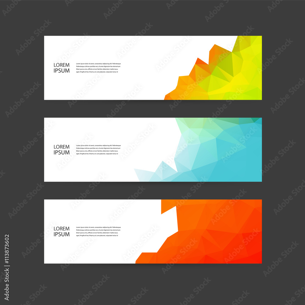 Business design templates. Set of Banners with Multicolored Polygonal Mosaic Backgrounds.

