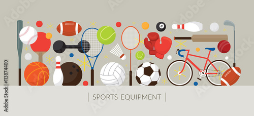 Sports Equipment, Flat Icons Display Banner, Objects, Recreation and Leisure