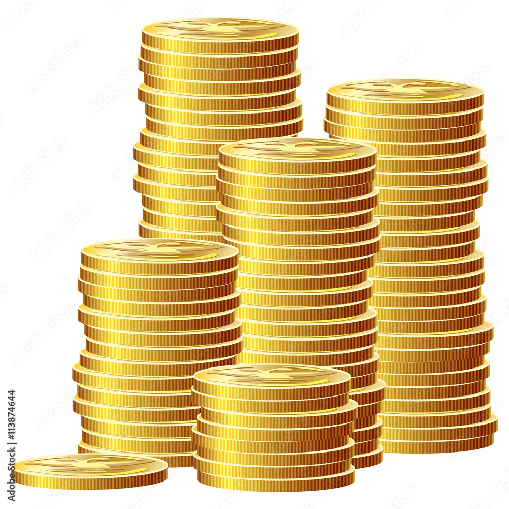 Game icon of gold coins. Gui asset elements collection. Vector illustration isolated on white background.